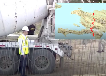 El presidente, Luis Abinader, hizo el primer vaciado de concreto, para la construcción del muro fronterizo.