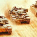 Tres modelos de tanques ingleses en acción: Centurion, Chieftain y Challenger.