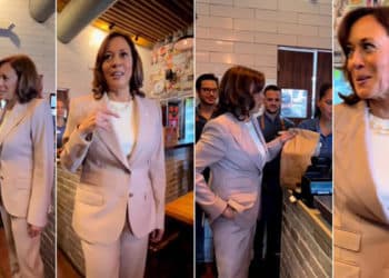 Se ha especulado que Kamala Harris llegó a la arepera, vistiendo un diseño de Carolina Herrera, para estar a tono con el local venezolano.