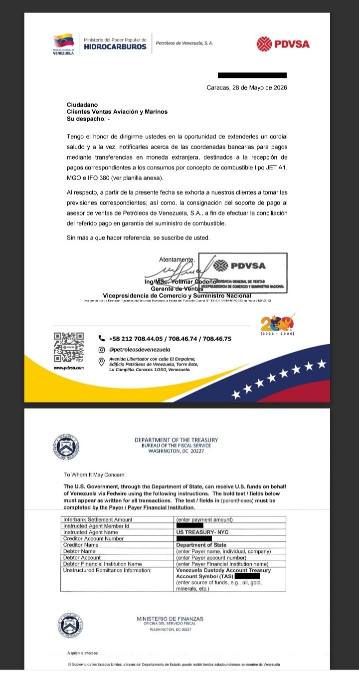 Comunicado PDVSA cobro de crudo venezolano a EE.UU