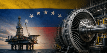 Venezuela Repsol: plataforma petrolera y turbina industrial representan los acuerdos energéticos entre Repsol y GE Vernova para impulsar la recuperación del sector energético venezolano.